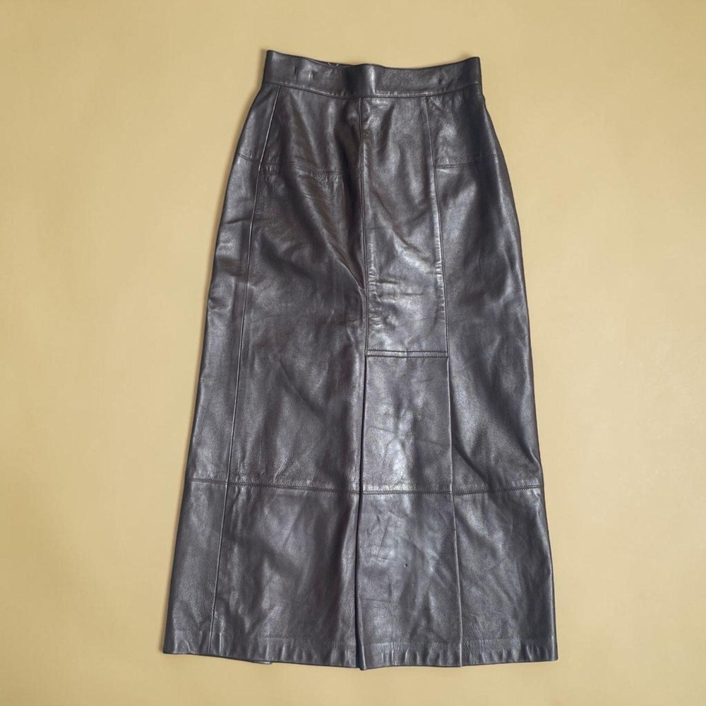 Vintage 1980s Nappa Leather Chocolate Brown Maxi Skirt